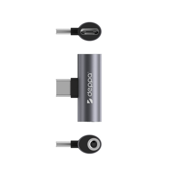 Адаптер USB-C - 3.5 мм + USB-C, графит, Deppa (73129)