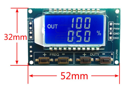 Модуль ШИМ генератор сигнала XY-LPWM, 1Hz..150KHz, 3.3V..30V, LCD дисплей