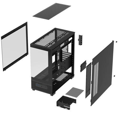 Корпус mATX Б_БП XASTRA Q500M 3ARGB-C10 Black (USB3.0,Audio,черный,3х120мм ARGB,ARGB+PWM HUB 10port,CPU Cooler до 160мм, VGA до 405мм,"аквариум")[Q500
