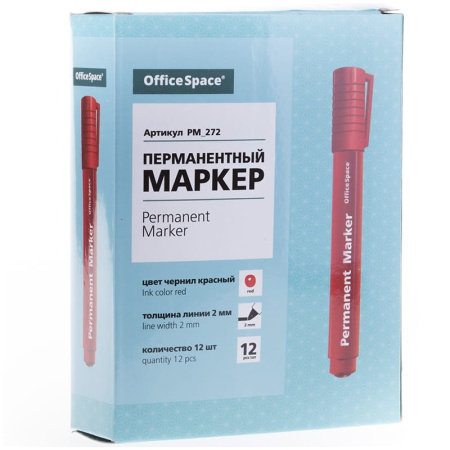 Маркер перманентный OfficeSpace 2мм., пулевидный, красный (PM_272)