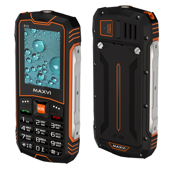 Сотовый Maxvi R10 Orange 2sim/2.4"/320*240/microSD/1.3МП/Bt/1800мАч/моноблок