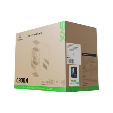 Корпус mATX Б_БП XASTRA Q300M 3FRGB Black (USB3.0,Audio,черный,3х120мм FRGB,"аквариум")