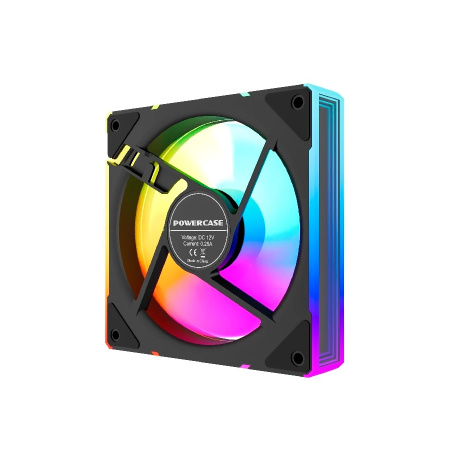 Кулер в корпус 120х120х25 Powercase (M61-12 ARGB) Black (600-1500prm/4pin PWM (M+F)+ 3pin ARGB (M+F)/51.07 CFM/32.3дБ/подшипник гидравлический/ARGB)