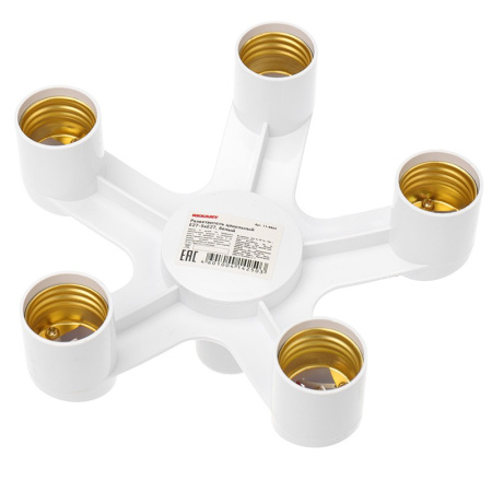 Разветвитель цокольный Е27-5хЕ27, белый, Rexant 11-8865