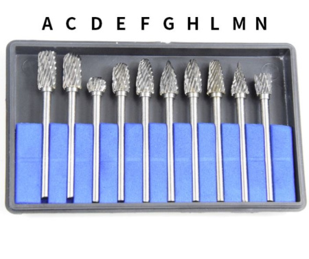 Набор бор-фрез (шарошек) по металлу 10шт, хвостовик 3мм