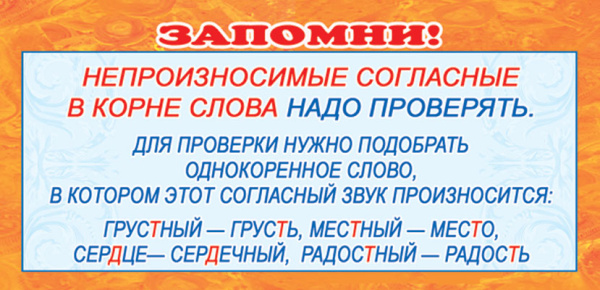 Обучающая карточка Запомни: непроизносимые согласные в корне ШМ-3592сф 