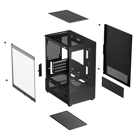 Корпус mATX Б_БП XASTRA Q300M 3FRGB Black (USB3.0,Audio,черный,3х120мм FRGB,"аквариум")