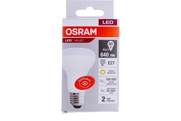 Лампа светодиодная E27  8Вт 3000К R63 грибовидная Osram LED Value 4058075581838