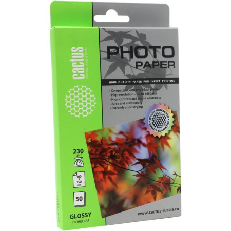 Бумага Cactus 230 г/м2, 10х15, глянцевая, 50л. CS-GA623050 Бумага Cactus 230 г/м2, 10х15, глянцевая, 50л. CS-GA623050