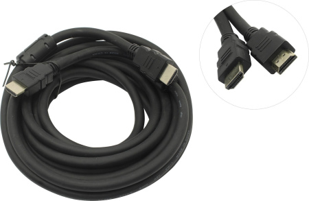 Кабель HDMI(m) - HDMI(m)  5.0м ExeGate, v2.0, 2 фильтра, позол. контакт, черный (EX-CC-HDMI2-5.0F)