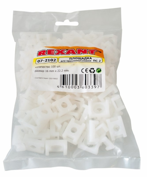 Площадка для крепежа стяжки 22*16, под винт, пластик, белый, ПС-2, уп. 100шт, Rexant 07-2102