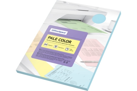Бумага цветная А4 100л. OfficeSpace "Pale Color" 80г/м2, голубой PC_38231