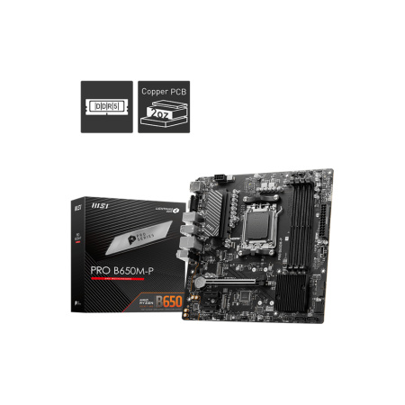 Мат.плата SocAM5 AMD B650 MSI PRO B650M-P (mATX,4DDR5,2M.2,PCI-E16,2PCI-E,VGA,HDMI,DP,PC7200)
