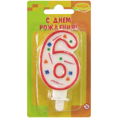 Свеча "Цифра 6" Красное Конфетти 7см 108102