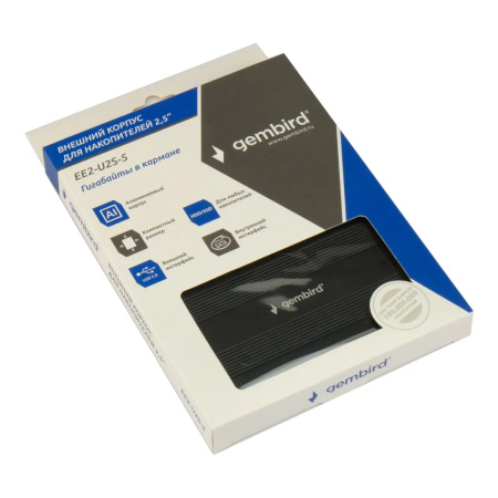 Внешний бокс для HDD 2.5" USB_2.0  Gembird EE2-U2S-40P черный,пластик