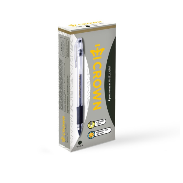 Ручка гелевая CROWN "Hi-Jell Grip" 0,5мм., черная (HJR-500RB)