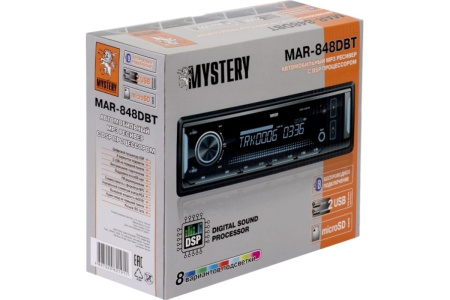 Автомагнитола Mystery MAR-848DBT 1DIN, 4x55Вт, DSP, MP3, FM, SD, USB, AUX, Bluetooth