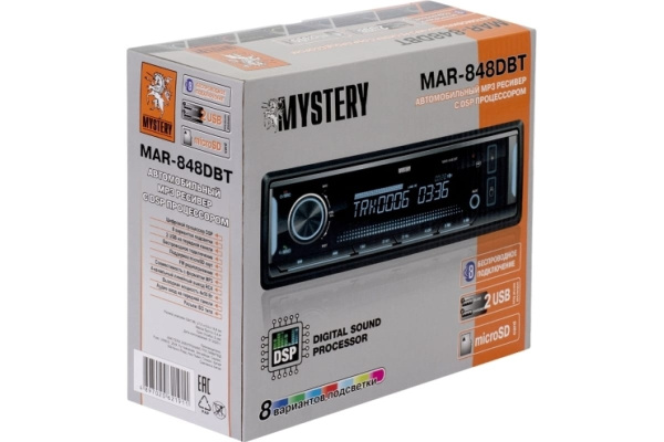Автомагнитола Mystery MAR-848DBT 1DIN, 4x55Вт, DSP, MP3, FM, SD, USB, AUX, Bluetooth
