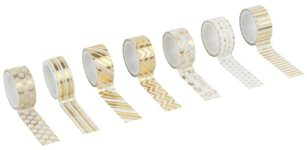 Клейкие ленты для декора ЗОЛОТИСТЫЕ, 15мм*3м, 7цв, ОСТРОВ СОКРОВИЩ (661712)
