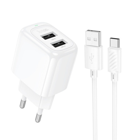 Зарядное_устройство - USB_2x2.4A + кабель TypeC HOCO CS51A, белый