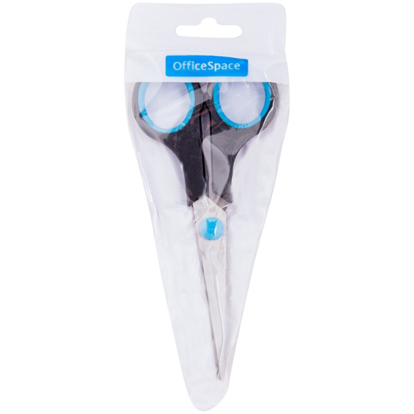 Ножницы 14см. OfficeSpace ручки черные с синими вставками (264900)
