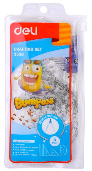 Набор чертежный DELI 5 предм., пластиковый пенал на молнии (9598)