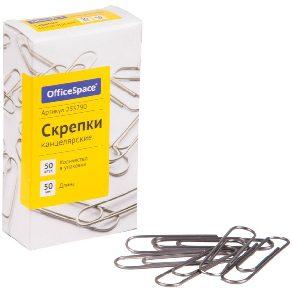 Скрепки 50мм. OfficeSpace 50шт., картон. упак. (253790)