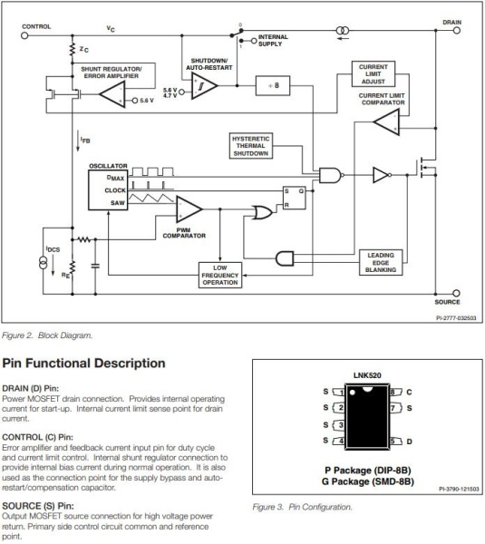 микросхема LNK520PN, DIP8
