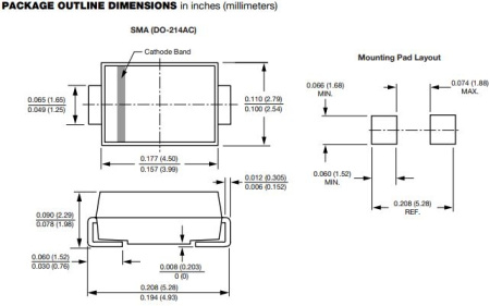 Диод защитный (TVS, супрессор) Vr=  6.0, Vbr=6.67..7.37, однонаправленный, 400вт, SMD SMA, SMAJ6.0A