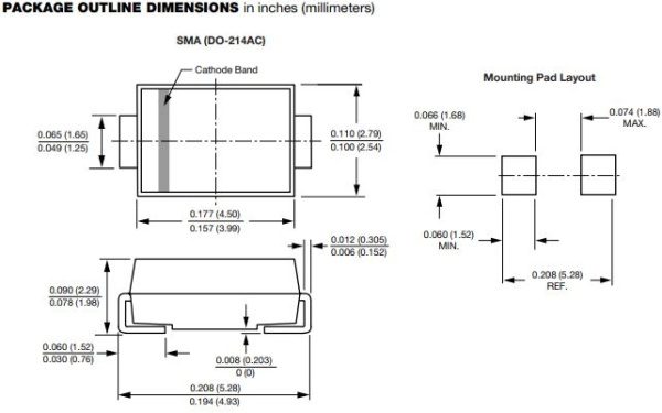 Диод защитный (TVS, супрессор) Vr=  6.0, Vbr=6.67..7.37, однонаправленный, 400вт, SMD SMA, SMAJ6.0A