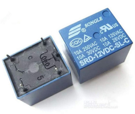 Реле электромагнитное DC 12в, 10а, SPDT, 19.1*15.5*15.3мм, Songle (T73) SRD-12VDC-SL-C
