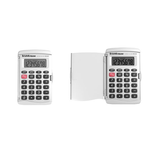 Калькулятор ErichKrause PC-131 8-разрядов, карманный, белый (62015)
