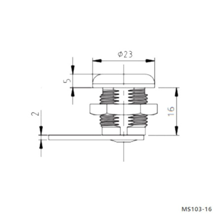замок M16, глубина 16мм, ригель крюк, Ruichi MS103-16