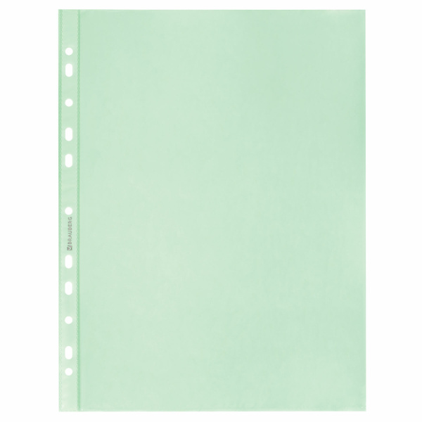 Файл перфорированный А4 35мкм. BRAUBERG 100шт., зеленый (272676)