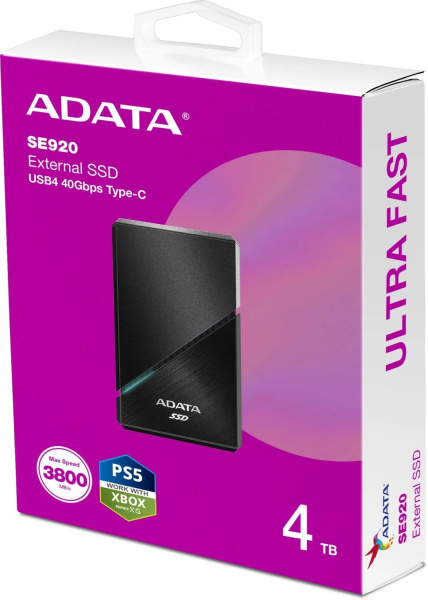 Накопитель SSD A-Data USB-C 4.0 4TB SE920-4TCBK SE920 2.5" черный
