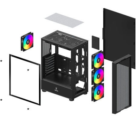 Корпус ATX Б_БП XASTRA A301 4FRGB  Black (USB3.0,Audio,TG,черный,Mesh,4х120мм FRGB,CPU Cooler до 160мм, VGA до 290мм)[A301-BK-FC120FRGB-4F-GL]