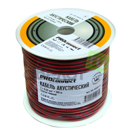 Кабель акустический 2*0.5мм2, PVC CCA, красный+черный, бухта 100м, ProConnect ШВПМ 01-6103-6