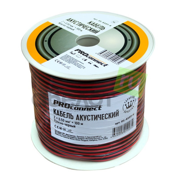 Кабель акустический 2*0.5мм2, PVC CCA, красный+черный, бухта 100м, ProConnect ШВПМ 01-6103-6