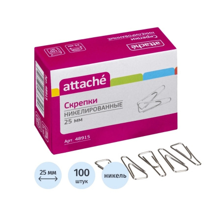 Скрепки 25мм. Attache никелир., треугольн., с отгибом, 100шт. (48915)