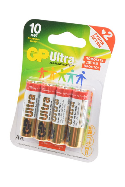 Батарейка AA(LR6) GP Ultra упак 4шт., GP15AUGLNEW-2CR4 /1,5В. щелочные