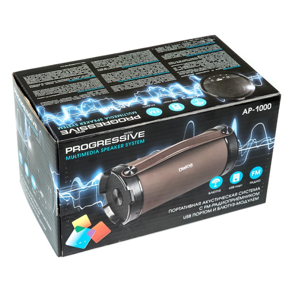 Портативная колонка Dialog AP-1000 Bluetooth, 16Вт вход FM+USB, Черный
