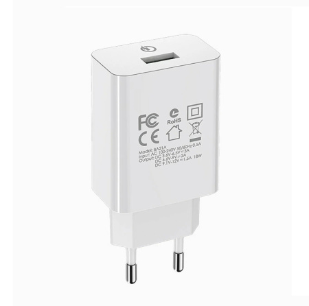 Зарядное_устройство - USB 18W+Кабель Micro USB BOROFONE BA21A белый Quick Charge 3.0 (6V-3.0A/9V-2.0A/12V-1.5A)