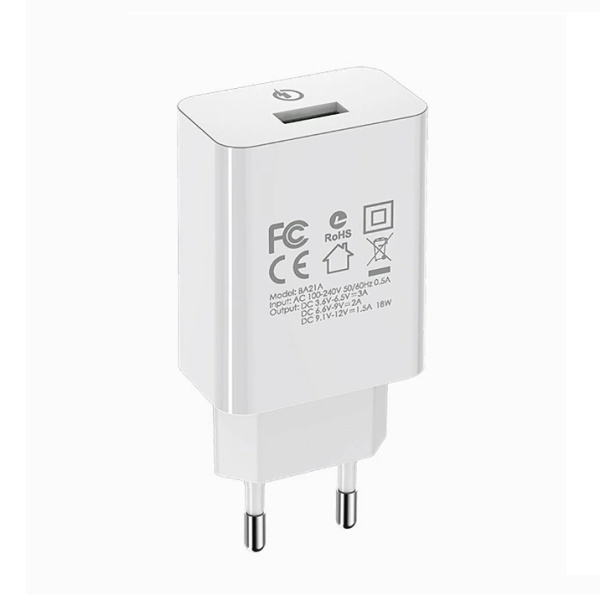 Зарядное_устройство - USB 18W+Кабель Micro USB BOROFONE BA21A белый Quick Charge 3.0 (6V-3.0A/9V-2.0A/12V-1.5A)