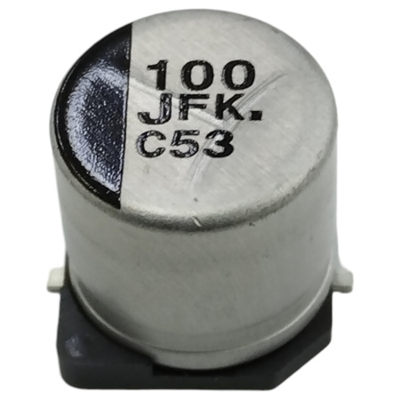 Конденсатор электролитический (ECAP SMD)  100мкф,  63в, Panasonic, EEEFK1J101P, 105C, 10*10.2