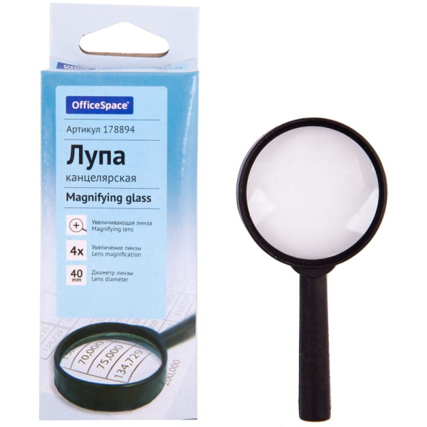 Лупа d-40мм. OfficeSpace 4-х кратн., MGF40_1533/178894