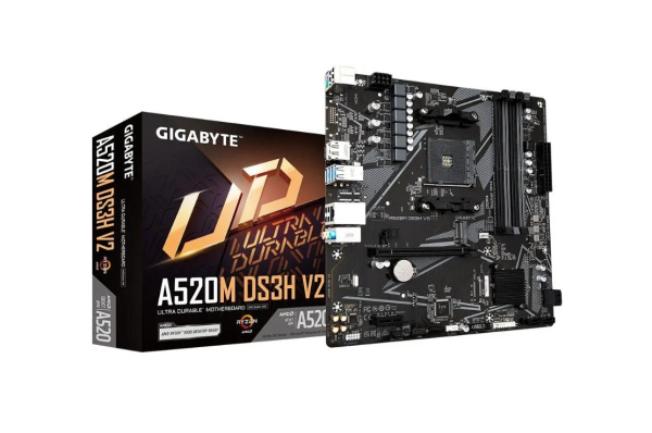 Мат.плата SocAM4 AMD A520 Gigabyte A520M DS3H V2 (mATX,4DDR4,M.2,PCI-E16,PCI-E,DP,HDMI,PC4733)