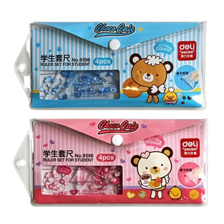 Набор чертежный DELI 4 предм., пластиковый пенал на кнопке (9596)