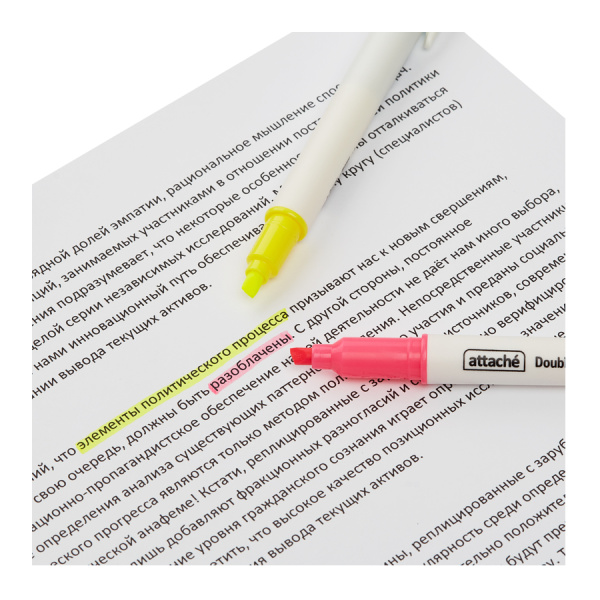 Маркер текстовыделитель Attache "Double" желтый/розовый 1-4 мм (958562)
