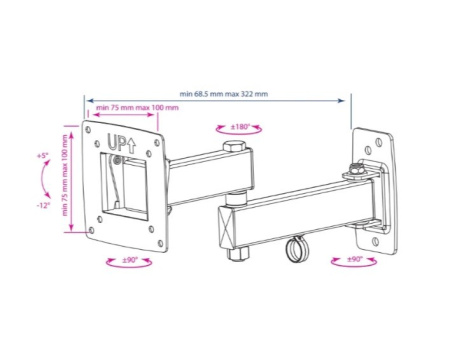 Кронштейн Kromax OPTIMA-104 черный настенный,10-28",до 25кг,от стены 32см,наклон -15°,поворот 90°