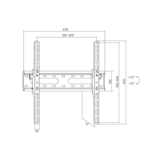 Кронштейн ITECHmount PLT-440 черный настенный,для тв,32-70",до 45кг,от стены 53мм,с функцией наклона ＋12°～-12°,VESA: 5x75, 100x100, 100x150,150x100, 1